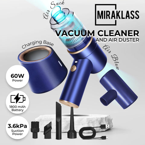 MIRAKLASS 45000RPM 7.8V Rechargeable Cordless Air Duster and Car Vacuum Cleaner with Charging Base (Navy Blue) MK-AD-104-YE