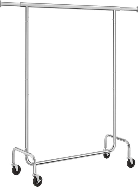 SONGMICS Heavy Duty Clothes Rack on Wheels Metal Chrome Extendable HSR11SV1