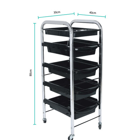 5 Tier Hairdressing Trolley Black 80x40x30 Salon Hair Colour Storage Metal Cart