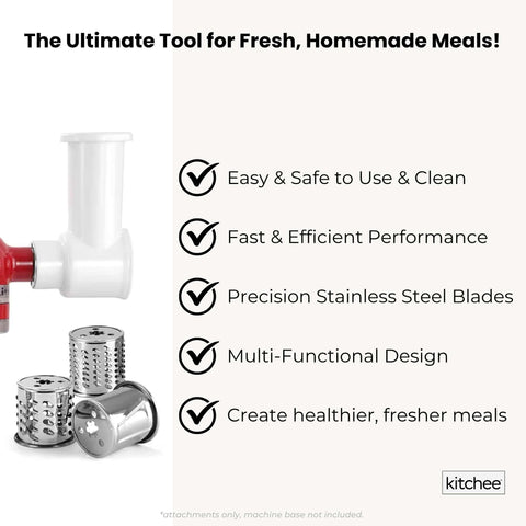Kitchee Slicer Shredder Grater 3 Attachments - Compatible with KitchenAid Mixer