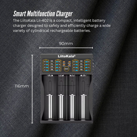 LiitoKala Lii-402 Smart Battery Charger - 4-Slot USB for 18650 AA AAA Li-ion NiMH