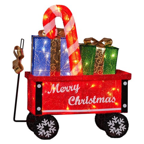 Christabelle Christmas Cart Display w/Candy Cane & Presents Warm White LED Lights Wire Frame Structure Indoor & Outdoor