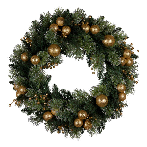 Christabelle 61cm Christmas Wreath Battery-operated Warm White Light Gold Bauble