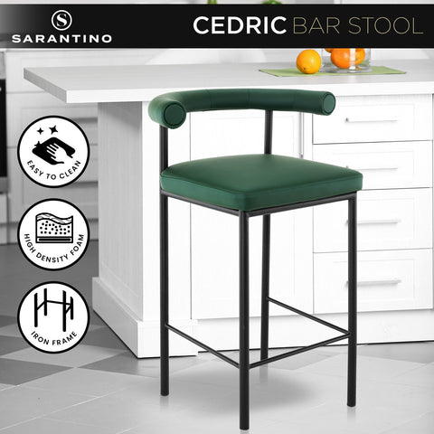 Sarantino Cedric Bar Stool W/ High-density Foam Upholstered In Pu Leather Sturdy Iron Frame Green