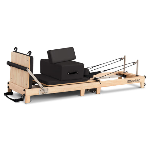 Powertrain Selina Pilates Reformer Machine Wooden Folding Multifunctional Home Gym Equipment with Jumpboard & Sitting Box Oak Black