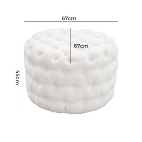 Bouclé White Ottoman-Round