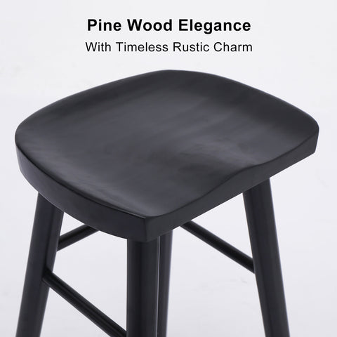 4X Wooden Bar Stool Dining Chair Pine Wood FRIDA 65cm BLACK