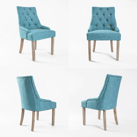 2X French Provincial Dining Chair Oak Leg AMOUR BLUE
