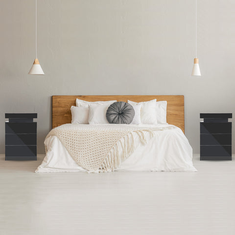 Bedside Table 3 Drawers RGB LED Bedroom Cabinet Nightstand Gloss GLORY BLACK