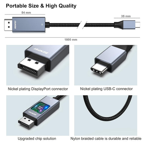 BENFEI 207GY-6F USB-C to DP 1.8M 8K@60Hz Thunderbolt 3