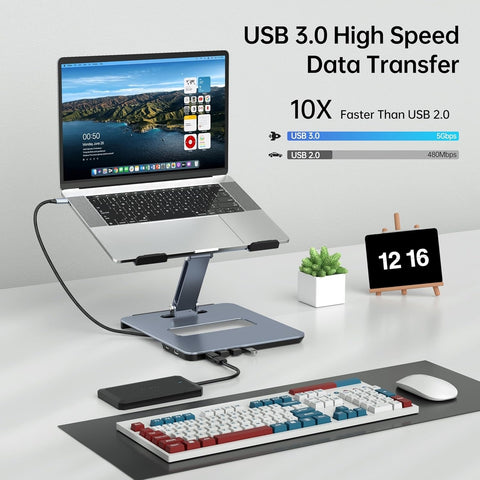 BENFEI 380GY Laptop Stand with USB C 6 in1 4K@60Hz HDMI, 4 x USB3.0, 100W PD Docking Station