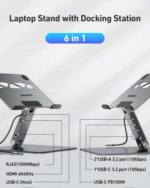 BENFEI 398GY TYPE-C 6-in-1 HDMI+USB-C(10G)+RJ45+2xUSB-A(10G)+PD
