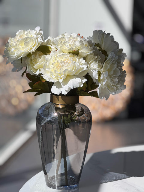 Artificial Bloomed Peony Bunch – Set of 2 Bunches – 45cm with 5 Flowers Each - White