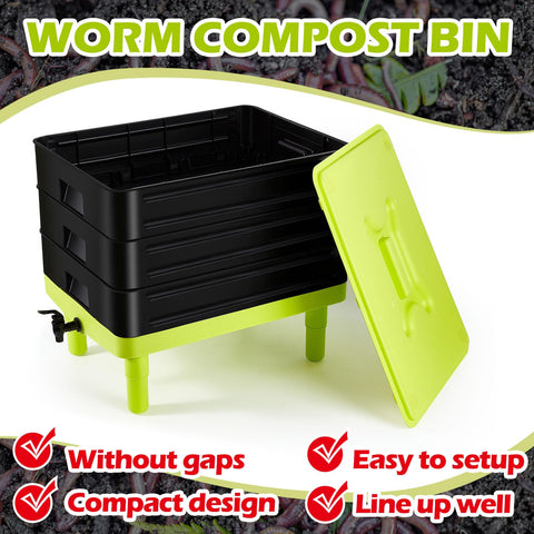60L Large Worm Farm 3 Trays Worm Composter Bins Composting System Worm Tea