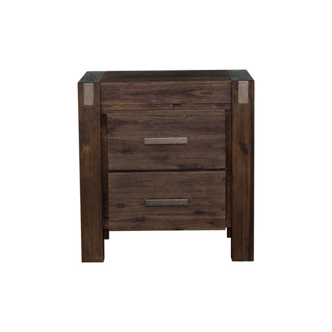 5 Pieces Bedroom Suite in Solid Wood Veneered Acacia Construction Timber Slat Double Size Chocolate Colour Bed, Bedside Table, Tallboy & Dresser