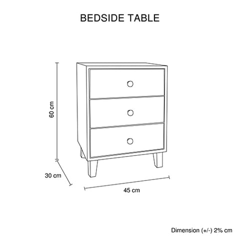 Bedside Table MDF 3 Drawers Side Table Night Stand Storage in Brown Colour