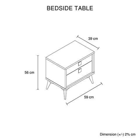Bedside Table with 2 Storage Drawers MDF Combination of Champagne and Black Colour Nightstand