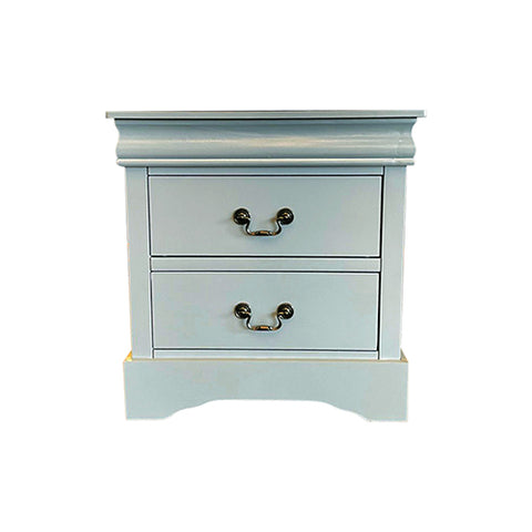 Bedside Table Grey Colour With 2 Drawers Night Stand Solid Wood Metal Handles
