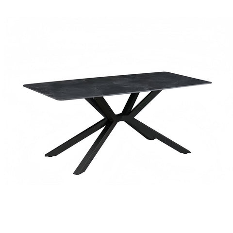 Dining Table Rectangular Shape Green Sintered Stone Top Powder Coated Iron Legs