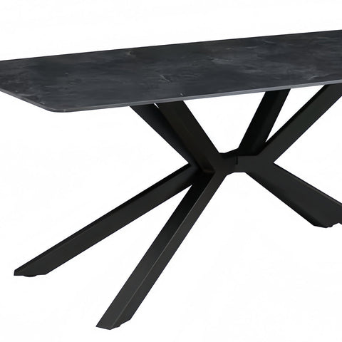 Dining Table Rectangular Shape Green Sintered Stone Top Powder Coated Iron Legs