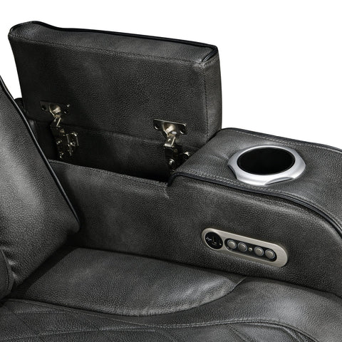3-2 Seater Electric Air Leather Dark Grey Recliner Set
