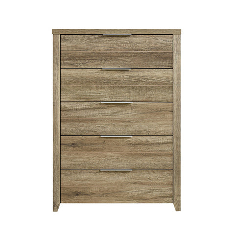 Tallboy with 5 Storage Drawers Natural Wood like MDF in Oak Colour