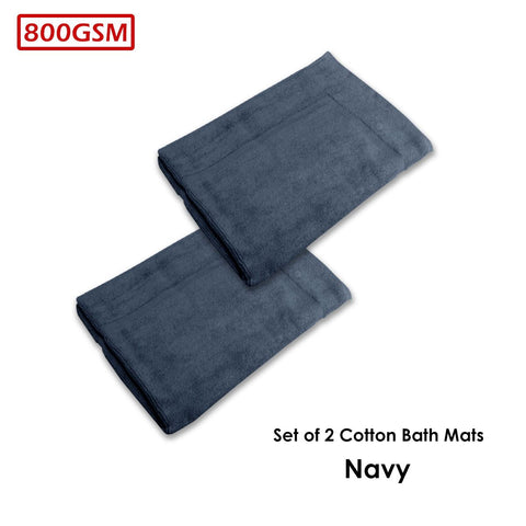 800GSM Set of 2 Cotton Bath Mats 50 x 70 cm Navy