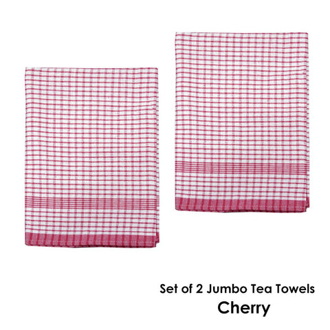 Hotel Living Set of 2 Jumbo Cotton Check Tea Towels 60x90cm Cherry