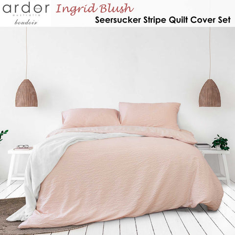 Ardor Ingrid Blush Seersucker Stripe Quilt Cover Set King