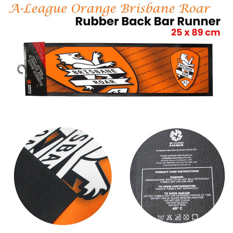 A-League Orange Brisbane Roar Rubber Back Bar Runner 25 x 89 cm