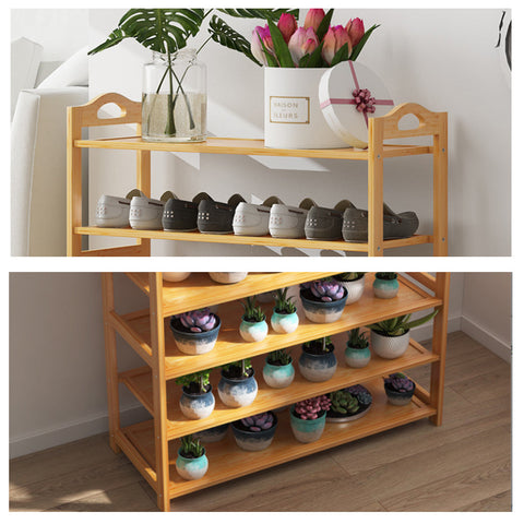 Multi-layers Bamboo Shoe Rack Storage Organizer Wooden Flower Stand Shelf(4 Layers)