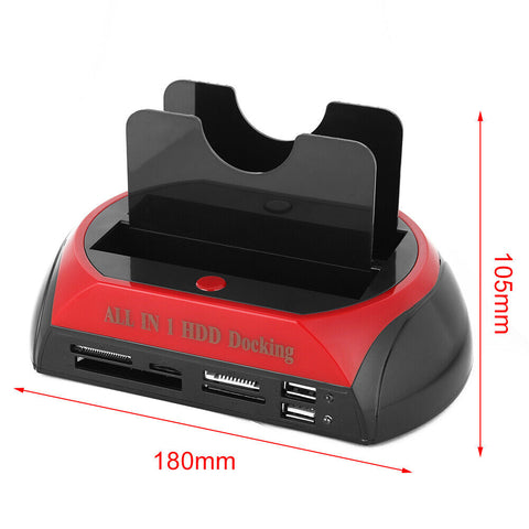All In One Docking Station USB Dual-Bay Hard Drive 2.5" 3.5" IDE SATA SSD Card Reader