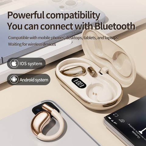 Wireless Earhook Sports Headphones Open-Ear Bluetooth 5.4 Sweat-Resistant Earphones (Black)