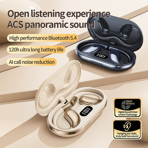 Wireless Earhook Sports Headphones Open-Ear Bluetooth 5.4 Sweat-Resistant Earphones (Beige)