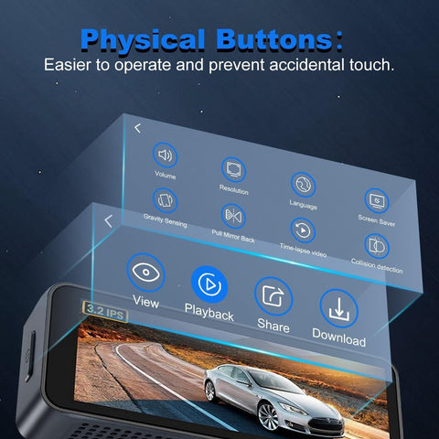 4K Wifi Dash Cam Front, 1080P In-Car Rear Dual Recording with GPS 64GB Card