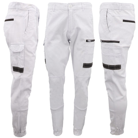 Men's Cargo Cotton Drill Work Pants UPF 50+ 13 Pockets Tradies Workwear Trousers, Navy, 36