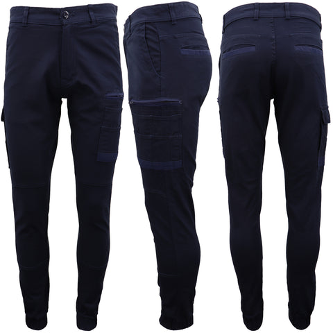 Men's Cargo Cotton Drill Work Pants UPF 50+ 13 Pockets Tradies Workwear Trousers, White, 28