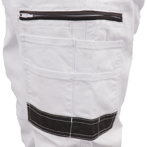 Men's Cargo Cotton Drill Work Pants UPF 50+ 13 Pockets Tradies Workwear Trousers, White, 34