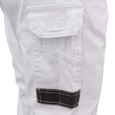 Men's Cargo Cotton Drill Work Pants UPF 50+ 13 Pockets Tradies Workwear Trousers, White, 34