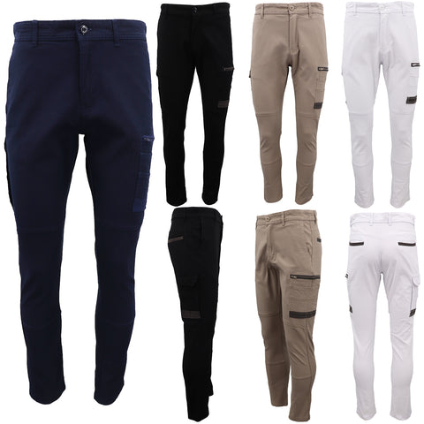 Men's Cotton Drill Cargo Work Pants UPF 50+ 13 Pockets Tradies Workwear Trousers, Navy, 38