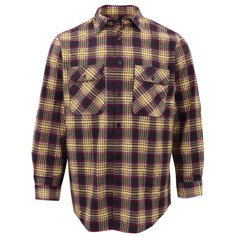 Men's 100% Cotton Flannelette Shirt Long Sleeve Plaid Check Flannel w Pockets, Golden Horizon Plaid, 2XL