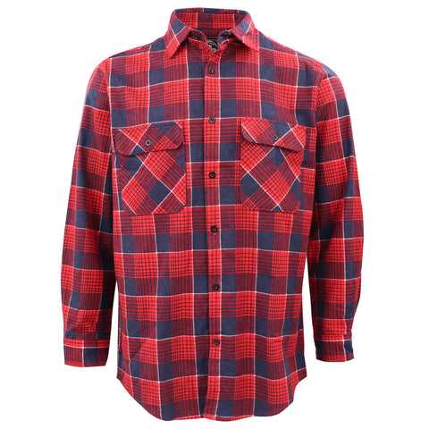 Men's 100% Cotton Flannelette Shirt Long Sleeve Plaid Check Flannel w Pockets, Crimson Tide Plaid, L