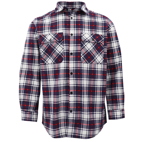 Men's 100% Cotton Flannelette Shirt Long Sleeve Plaid Check Flannel w Pockets, Snowfall Navy Plaid, XL