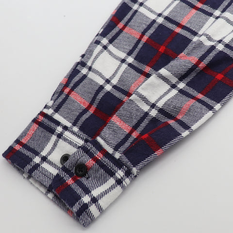 Men's 100% Cotton Flannelette Shirt Long Sleeve Plaid Check Flannel w Pockets, Snowfall Navy Plaid, XL