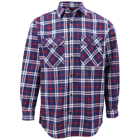 Men's 100% Cotton Flannelette Shirt Long Sleeve Plaid Check Flannel w Pockets, Patriot Navy Plaid, XL