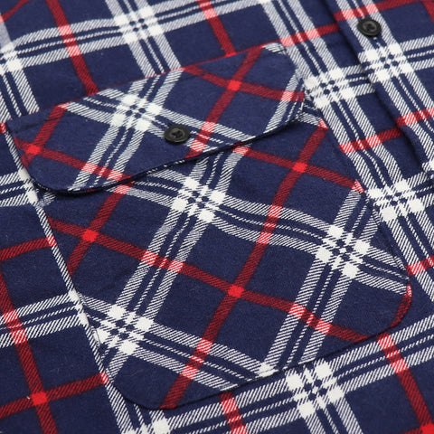 Men's 100% Cotton Flannelette Shirt Long Sleeve Plaid Check Flannel w Pockets, Patriot Navy Plaid, XL