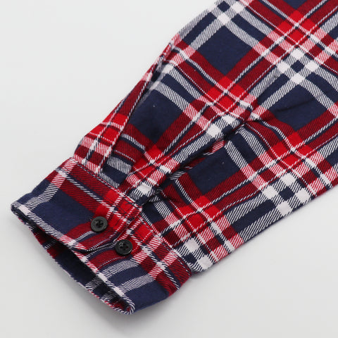 Men's 100% Cotton Flannelette Shirt Long Sleeve Plaid Check Flannel w Pockets, Heritage Red Plaid, L