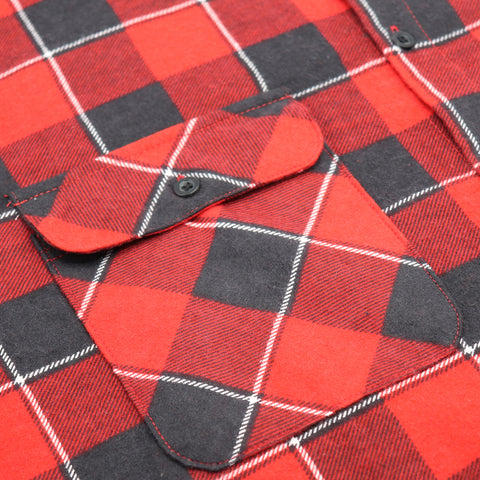 Men's 100% Cotton Flannelette Shirt Long Sleeve Plaid Check Flannel w Pockets, Lumberjack Red Buffalo Plaid, 3XL
