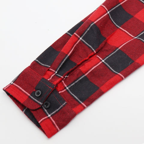 Men's 100% Cotton Flannelette Shirt Long Sleeve Plaid Check Flannel w Pockets, Lumberjack Red Buffalo Plaid, 3XL