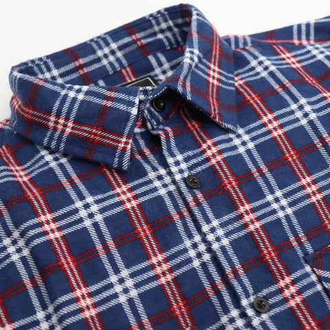 Men's 100% Cotton Flannelette Shirt Long Sleeve Plaid Check Flannel w Pockets, Patriot Blue Plaid, 3XL